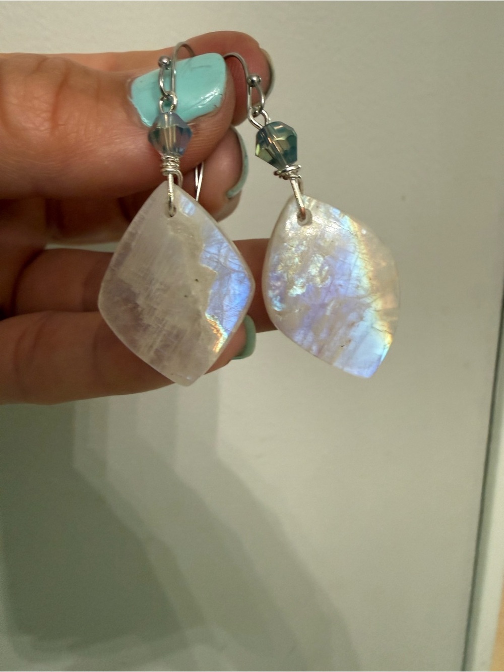 Moonstone Teardrop Dangle Earrings - Iridescent White - Picture 4 of 4